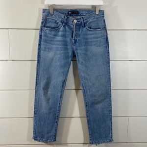 3x1 Crop Fray Straight Fringe Blue Denim Jeans